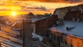 Roofs of the old district of Saint-Petersburg during sunset. Royalty Free Stock Photo