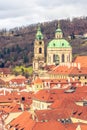 Roofs of Old Town Prague and St Nicholas Church Royalty Free Stock Photo