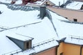 Roofs of residential houses in winter time
