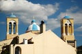 Roofs and towers of the church in Greece Royalty Free Stock Photo