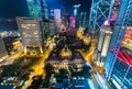 Rooftop Aerial View of Skyline and City at Night, Hong Kong