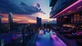 A rooftop bar with an edge perched on the rooftop of a towering skyser boasting expansive views of the city skyline