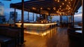 The rooftop bar offers stunning views of the city lights creating a magical atmosphere for a night out. 2d flat cartoon