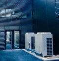 Rooftop of building with two large HVAC Heating, ventilation, and air Royalty Free Stock Photo