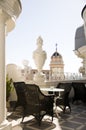 Rooftop cafe Gran Via cathedral view Madrid Spain Royalty Free Stock Photo