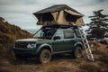Rooftop Camping Tent Atop Vehicle, Ready For Road Trips. Generative AI