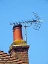 Rooftop chimney stack pots aerial victorian architecture homes house brickwork bricks roof tiles tv Royalty Free Stock Photo