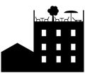 Rooftop deck icon. Garden space on roof sign. Sky park zone symbol. flat style