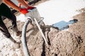 Rooftop floor screed details. Laying and leveling sand and cement screed over concrete