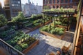 Rooftop Garden. Lush rooftop garden oasis with vibrant greenery, providing urban dwellers with a serene and sustainable retreat