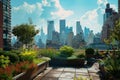 Rooftop Garden. Lush rooftop garden oasis with vibrant greenery, providing urban dwellers with a serene and sustainable retreat