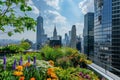 Rooftop Garden. Lush rooftop garden oasis with vibrant greenery, providing urban dwellers with a serene and sustainable retreat