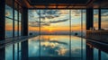 luxury hotel rooftop infinity pool at sunset, city view, dramatic sky, modern design Royalty Free Stock Photo