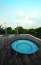 Rooftop jacuzzi pool, tropical resort hotel Royalty Free Stock Photo