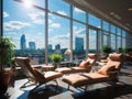 Rooftop office zone with panoramic city views