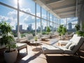 Rooftop office zone with panoramic city views