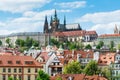 The rooftop of Prague Castle, and red rooftops of Lesser town or Mala Strana, one of the most historic sections of Prague, Czech