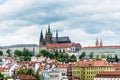 The rooftop of Prague Castle, and red rooftops of Lesser town or Mala Strana, one of the most historic sections of Prague, Czech