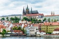 The rooftop of Prague Castle, and red rooftops of Lesser town or Mala Strana, one of the most historic sections of Prague, Czech