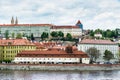 The rooftop of Prague Castle, and red rooftops of Lesser town or Mala Strana, one of the most historic sections of Prague, Czech