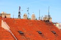 Rooftop of the Prague house with blue sky in the background Royalty Free Stock Photo