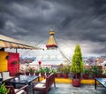 Rooftop restaurant and Bodnath stupa