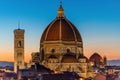 Rooftop skyline panorama of Cathedral of Santa Maria del Fiore Duomo in Florence at sunset