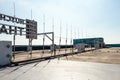 Rooftop small radio communication tower, television. Device that converts electricity into electromagnetic waves. Royalty Free Stock Photo