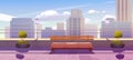Rooftop terrace with bench on city view background