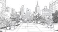 Rooftop Terrace with Cityscape View Hand-Drawn Sketch of New York Buildings and Potted Plants Royalty Free Stock Photo