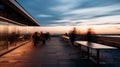 Rooftop terrace with people motion blur view reated with Generative AI technology Royalty Free Stock Photo