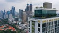 Rooftop terrace on the roof of high-rise apartment building in Jakarta. Recreation area on Roof of Skyscraper. Modern Royalty Free Stock Photo