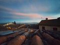 Rooftop of the tuscany house, view of sunset at the rooftop in Cortona, Italy Royalty Free Stock Photo