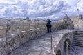 Heraklion, Crete. Rooftop view of the fortress Koules. Tourist taking photos of the fortress