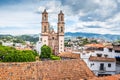 Rooftop view on main cathedral of Santa Prisca in Taxco Royalty Free Stock Photo