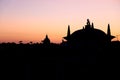 Rooftop view panorama with ancient architecture in Italy Rome and soft vanilla sky. Royalty Free Stock Photo