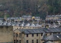 Rooftop view of rows of traditional terraced streets and stone houses in hebden bridge west yorkshire