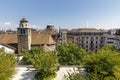 Rooftops of buildings in Geneva, Jet d`eau in background Royalty Free Stock Photo