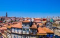 the rooftops of the city from the Cathedral, looking towards the Clerigos Tower, Porto, Portugal