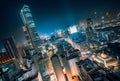 Rooftops of Futuristic Skyscrapers at Night, Hong Kong Royalty Free Stock Photo