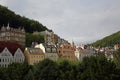 Rooftops panorama of Karlovy Vary old town, Carlsbad, Czechia