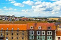 Rooftops of a small Scottish town and blue sky