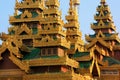 Rooftops of the temples, Shwedagon Pagoda complex, Yangon, Myanmar