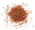 Rooibos red tea, isolated on white background. Traditional herbal and organic tea. Top view.