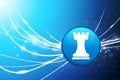 Rook Chess Button on Blue Abstract Light Background