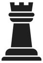 Rook chess piece. Black castle figure. Game icon