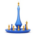 Rook on the pedestal. Unusual 3D chess pieces on white background