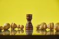 Rook winning the game, last chess piece standing on a yellow background. Royalty Free Stock Photo