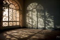 Room with arched window and beautiful shadows from moonlight Royalty Free Stock Photo