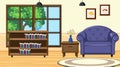 Room with bookshelf and sofa